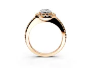 Pave Halo Engagement Ring Setting for Radiant Cut Center with Single Row Pave Band and Prong Head in Rose Gold
