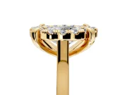 Single Halo Engagement Ring Setting for Oval Center with Corner Claws, Plain Band and Prong Head in Yellow Gold