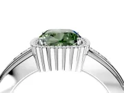 Halo Engagement Ring Setting for Fancy Green Cushion Cut Center with Wide Band, Inlaid Accent Row and Prong Head in Sterling Silver