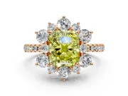Floral Halo Engagement Ring Setting for Fancy Yellow Radiant Cut Center with Pave Accents and Prong Head in Rose Gold