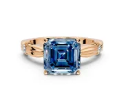 Solitaire Engagement Ring Setting for Fancy Blue Asscher Cut Center with Carved Leaf Shoulders and Prong Head in Rose Gold