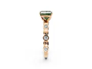 Solitaire Engagement Ring Setting for Fancy Green Princess Cut Center with Beaded Bezel Station Band and Prong Head in Rose Gold