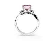 3 Stone Engagement Ring Setting for Fancy Pink Asscher Cut Center with Round Cut Side Accents and Prong Head in Platinum