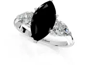 3 Stone Engagement Ring Setting for Fancy Black Marquise Center with Large Pear-Shaped Accents and Prong Head in White Gold