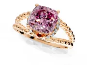 Halo Engagement Ring Setting for Fancy Pink Cushion Cut Center with Rope Twist Split Shank and Prong Head in Rose Gold
