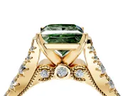 Solitaire Engagement Ring Setting for Fancy Green Princess Cut Center with Pave Cathedral Shoulders and Prong Head in Yellow Gold