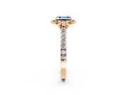 Floral Engagement Ring Setting for Fancy Blue Asscher Cut Center with Pave Band and Floral Prong Head in Rose Gold