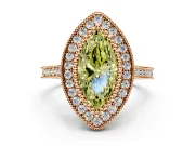 Halo Engagement Ring Setting for Fancy Yellow Marquise Center with Milgrain Frame, Pave Band and Prong Head in Rose Gold