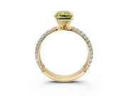 Solitaire Engagement Ring Setting for Fancy Yellow Radiant Cut Center with Domed Multi-Row Pave Band and Prong Head in Yellow Gold