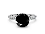 Hidden Halo Engagement Ring Setting for Fancy Black Round Cut Center with Pave Band and Prong Head in Platinum