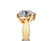 Solitaire Engagement Ring Setting for Heart-Shaped Center with Carved Leaf Shoulders and Prong Head in Yellow Gold