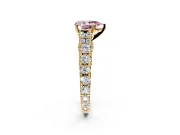 Solitaire Engagement Ring Setting for Fancy Pink Pear-Shaped Center with Pave Cathedral Shoulders and Prong Head in Yellow Gold