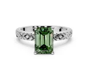 Solitaire Engagement Ring Setting for Fancy Green Emerald Cut Center with Milgrain X Pattern Band and Prong Head in Sterling Silver