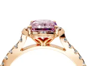 Floral Engagement Ring Setting for Fancy Pink Radiant Cut Center with Pave Band and Floral Prong Head in Rose Gold
