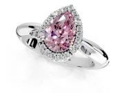 Halo Engagement Ring Setting for Fancy Pink Pear-Shaped Center with Tapered Plain Band and Prong Head in White Gold