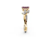 Floral Engagement Ring Setting for Fancy Pink Emerald Cut Center with Trailing Marquise Accents and Prong Head in Yellow Gold