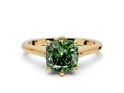 Solitaire Engagement Ring Setting for Fancy Green Cushion Cut Center with Cathedral Band and Prong Head in Yellow Gold