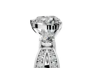3 Stone Engagement Ring Setting for Heart-Shaped Center with Pave Twist Band and Prong Head in White Gold
