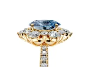 Floral Halo Engagement Ring Setting for Fancy Blue Oval Center with Pave Accents and Prong Head in Yellow Gold