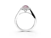 Halo Engagement Ring Setting for Fancy Pink Marquise Center with Narrowing Pave Band and Prong Head in White Gold