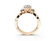 3 Stone Engagement Ring Setting for Oval Center with Pave Twist Band and Prong Head in Rose Gold