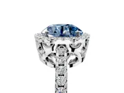 Accent Halo Engagement Ring Setting for Fancy Blue Round Cut Center with Full-Length Pave Band and Prong Head in White Gold