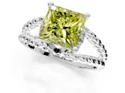 Halo Engagement Ring Setting for Fancy Yellow Princess Cut Center with Rope Twist Split Shank and Prong Head in White Gold
