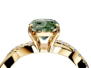 Crossover Engagement Ring Setting for Fancy Green Cushion Cut Center with Pave and Plain Strands and Prong Head in Yellow Gold