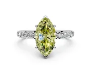 Solitaire Engagement Ring Setting for Fancy Yellow Marquise Center with Round Cut Pave Band and Prong Head in Sterling Silver
