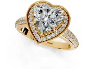Milgrain Halo Engagement Ring Setting for Heart-Shaped Center with Three-Sided Pave Band and Prong Head in Yellow Gold