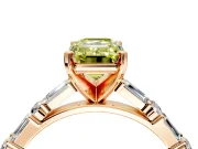 Baguette Engagement Ring Setting for Fancy Yellow Emerald Cut Center with Alternating Bar-Set Band and Prong Head in Rose Gold