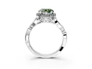 Halo Engagement Ring Setting for Fancy Green Heart-Shaped Center with Leaf Motif Split Shank and Prong Head in Sterling Silver