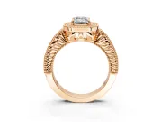 Milgrain Halo Engagement Ring Setting for Emerald Cut Center with Pave Band and Prong Head in Rose Gold