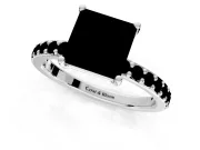 Solitaire Engagement Ring Setting for Fancy Blue Princess Cut Center with Round Cut Pave Band and Prong Head in Platinum