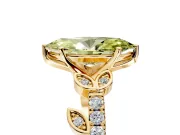 Leaf Motif Engagement Ring Setting for Fancy Yellow Marquise Center with Pave Band and Prong Head in Yellow Gold