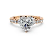 Solitaire Engagement Ring Setting for Heart-Shaped Center with Shared-Prong Accents and Prong Head in Rose Gold