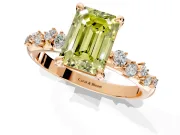 Solitaire Engagement Ring Setting for Fancy Yellow Emerald Cut Center with Trailing Leaf Accent Band and Prong Head in Rose Gold