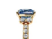 Paired Accent Engagement Ring Setting for Fancy Blue Asscher Cut Center with Pave Band and Prong Head in Yellow Gold
