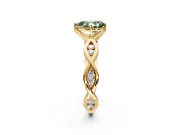 Solitaire Engagement Ring Setting for Fancy Green Pear-Shaped Center with Accented Twist Band and Leaf Prong Head in Yellow Gold
