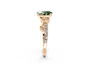 Leaf Motif Engagement Ring Setting for Fancy Green Oval Center with Pave Band and Prong Head in Rose Gold