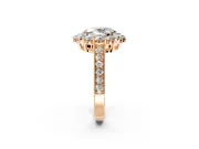 Halo Engagement Ring Setting for Oval Center with Milgrain Channel Band and Prong Head in Rose Gold