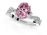 Solitaire Engagement Ring Setting for Fancy Pink Oval Center with Bar-Station Pave Twist and Prong Head in White Gold