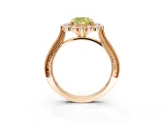 Milgrain Halo Engagement Ring Setting for Fancy Yellow Cushion Cut Center with Bezel Point Accents and Prong Head in Rose Gold
