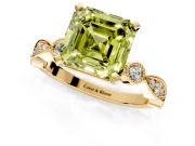 Solitaire Engagement Ring Setting for Fancy Yellow Asscher Cut Center with Milgrain Bezel Accents and Prong Head in Yellow Gold