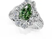 Large Accent Halo Engagement Ring Setting for Fancy Green Pear-Shaped Center with Pave Split Shank and Prong Head in Platinum