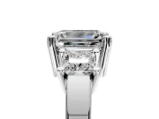 3 Stone Engagement Ring Setting for Emerald Cut Center with Matching Side Accents and Prong Head in Sterling Silver