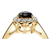 Floral Halo Engagement Ring Setting for Fancy Black Pear-Shaped Center with Large Halo Accents and Prong Head in Yellow Gold