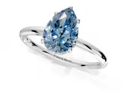 Solitaire Engagement Ring Setting for Fancy Blue Pear-Shaped Center with Plain Band, Open Basket and Prong Head in Platinum