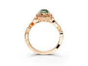 Halo Engagement Ring Setting for Fancy Green Marquise Center with Leaf Motif Split Shank and Prong Head in Rose Gold