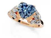 Leaf Cluster Engagement Ring Setting for Fancy Blue Heart-Shaped Center with Marquise Accents and Prong Head in Rose Gold